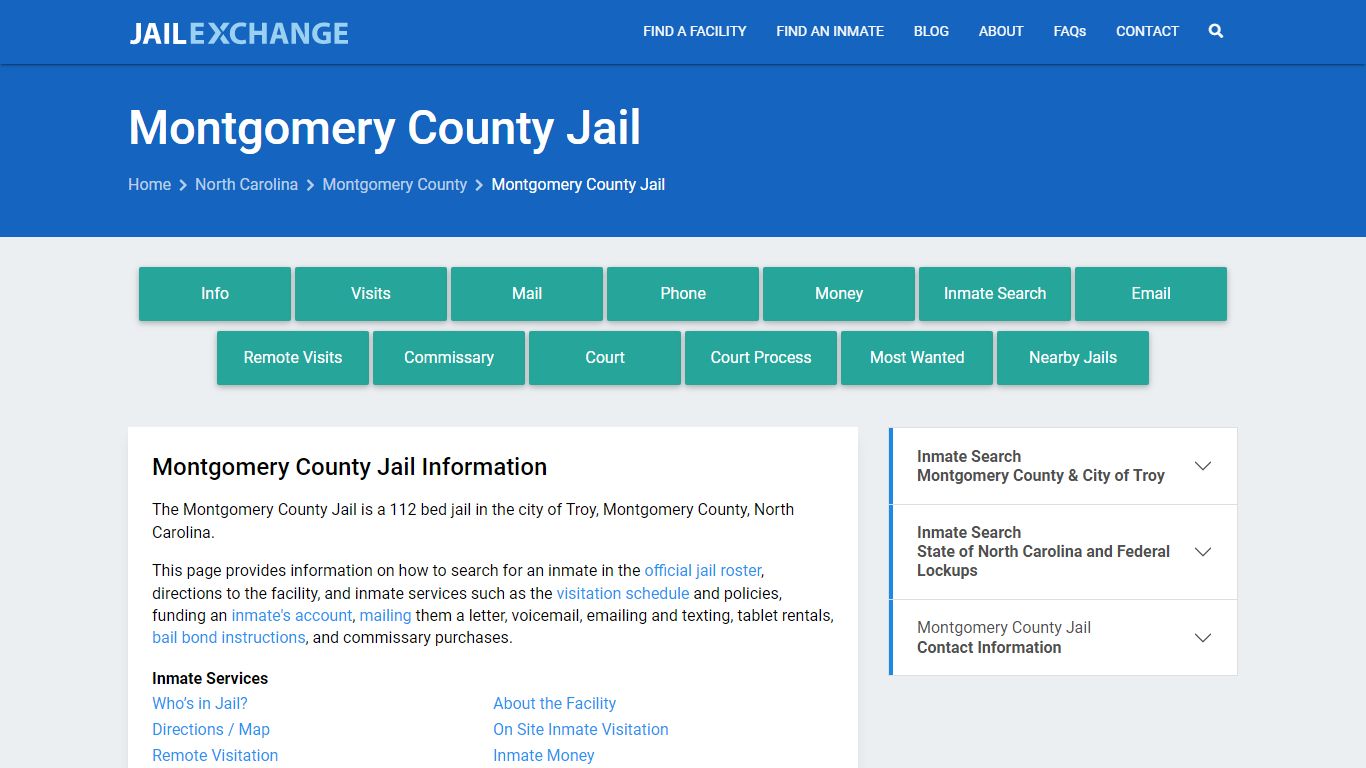 Montgomery County Jail, NC Inmate Search, Information